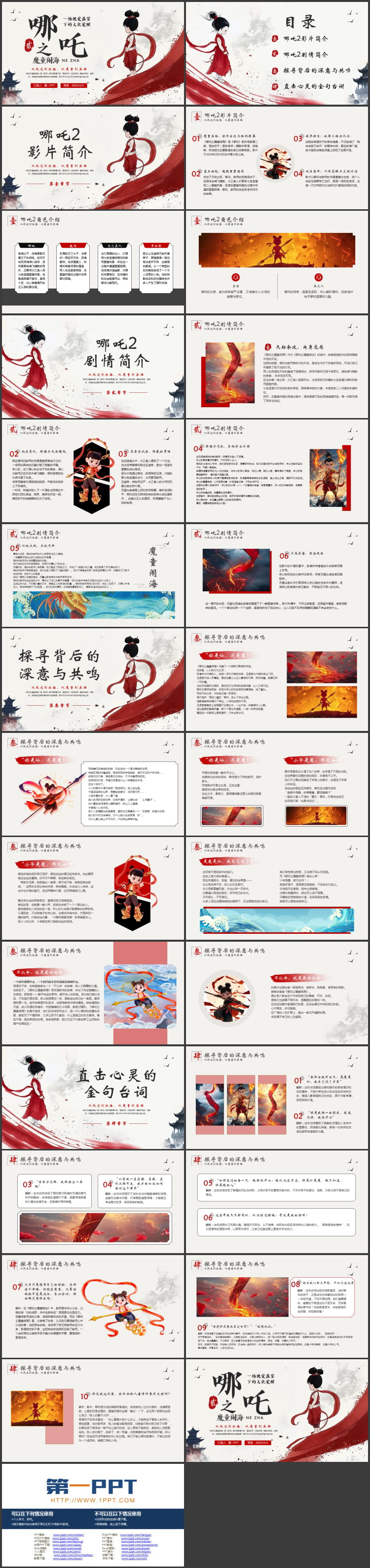 红色“哪吒贰之魔童闹海”国漫宣传介绍PPT模板