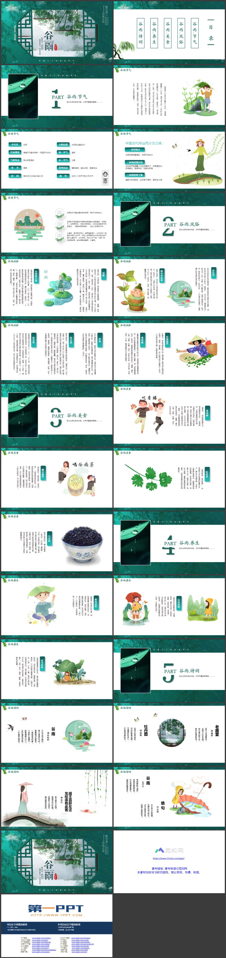 绿色古典中国风传统节气之谷雨节气介绍PPT模板