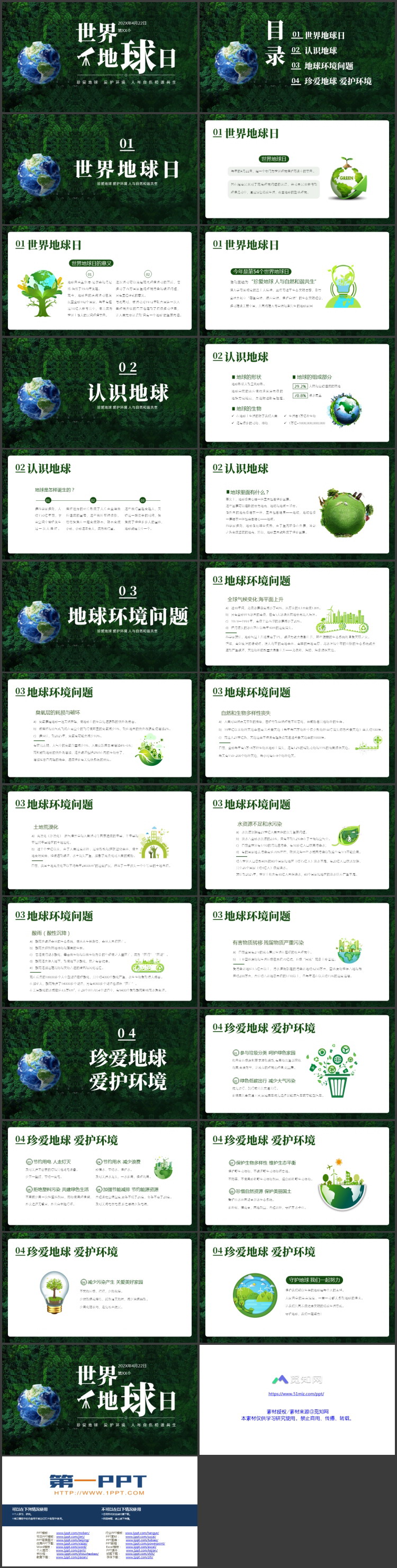 绿色森林地球背景的世界地球日PPT模板下载