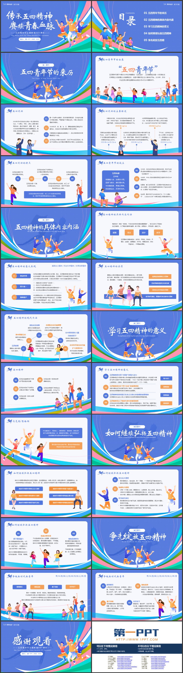 蓝色“传承五四精神赓续青春血脉”五四青年节主题教育PPT模板