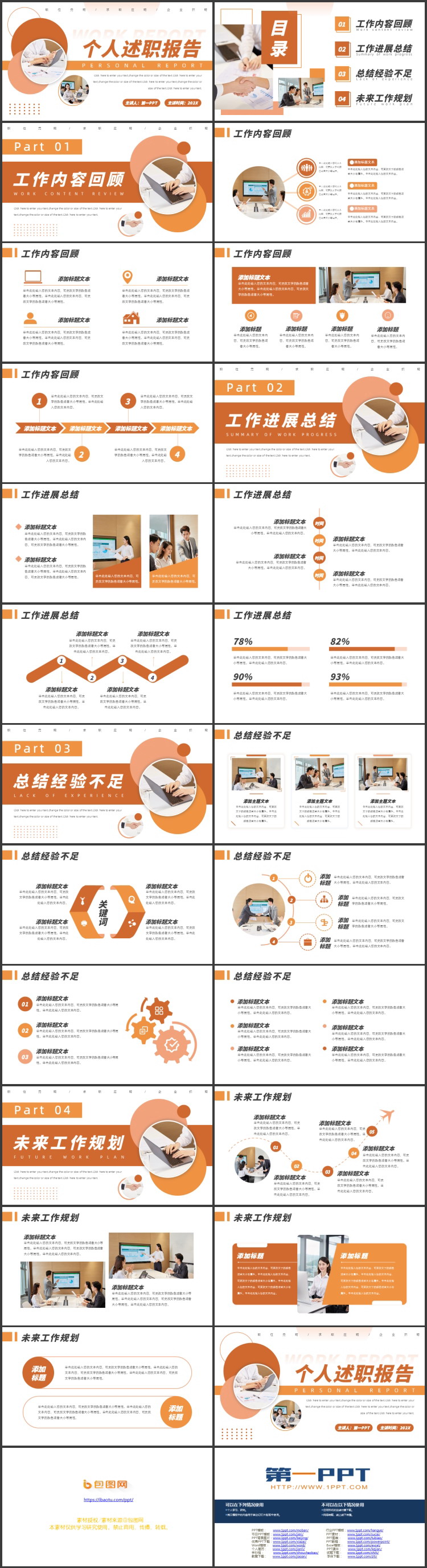 橙色商务人士背景的几何风个人述职报告PPT模板下载