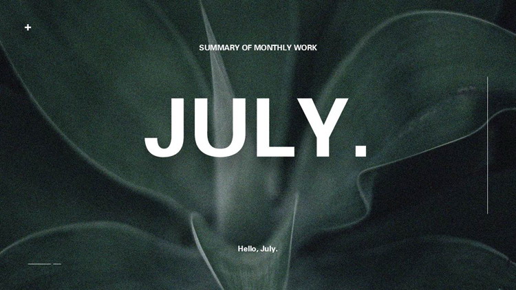 绿色叶子背景的“JULY”欧美风商务汇报PPT模板下载
