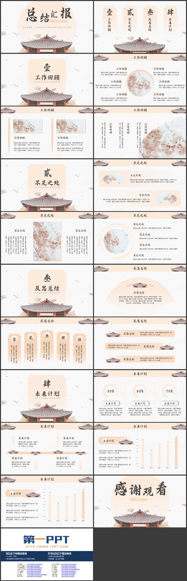 古建筑背景的中国风工作总结汇报PPT模板