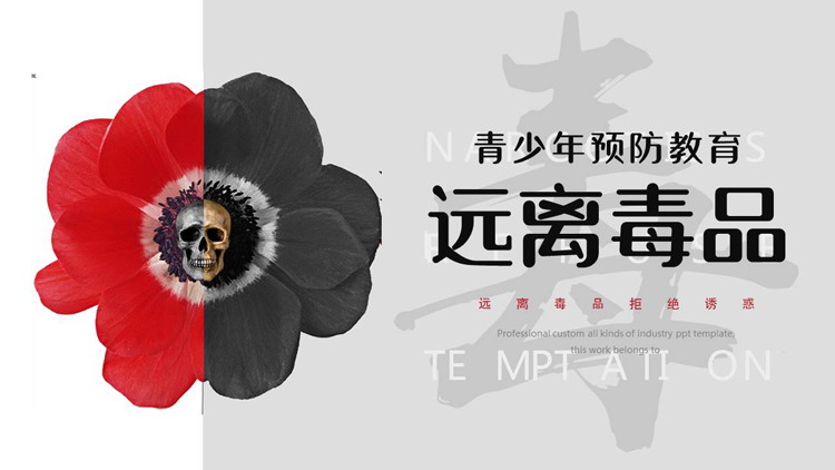 红灰配色“远离毒品”青少年预防教育PPT模板下载