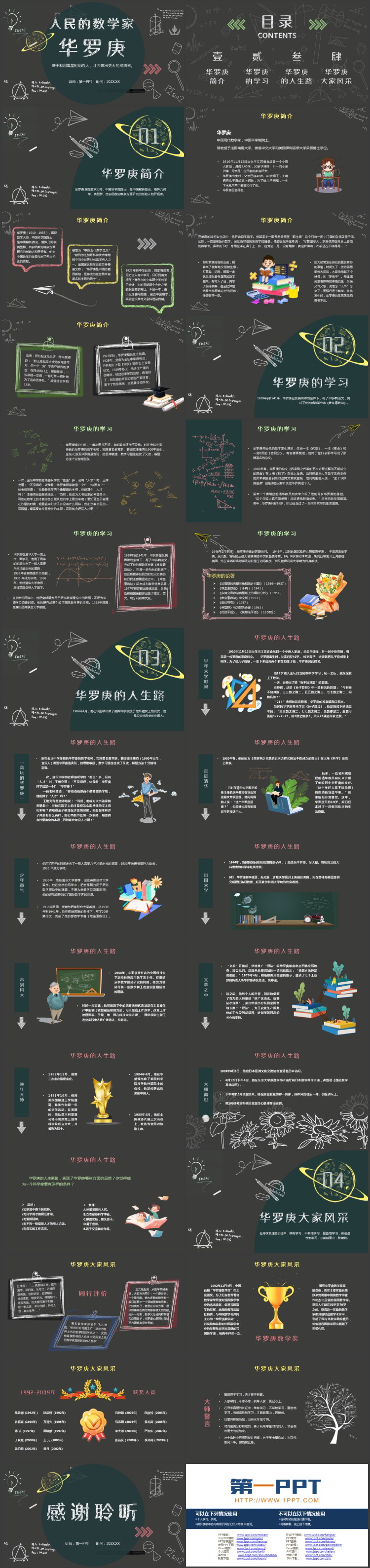 黑色手绘风人民的数学家华罗庚人物介绍PPT下载