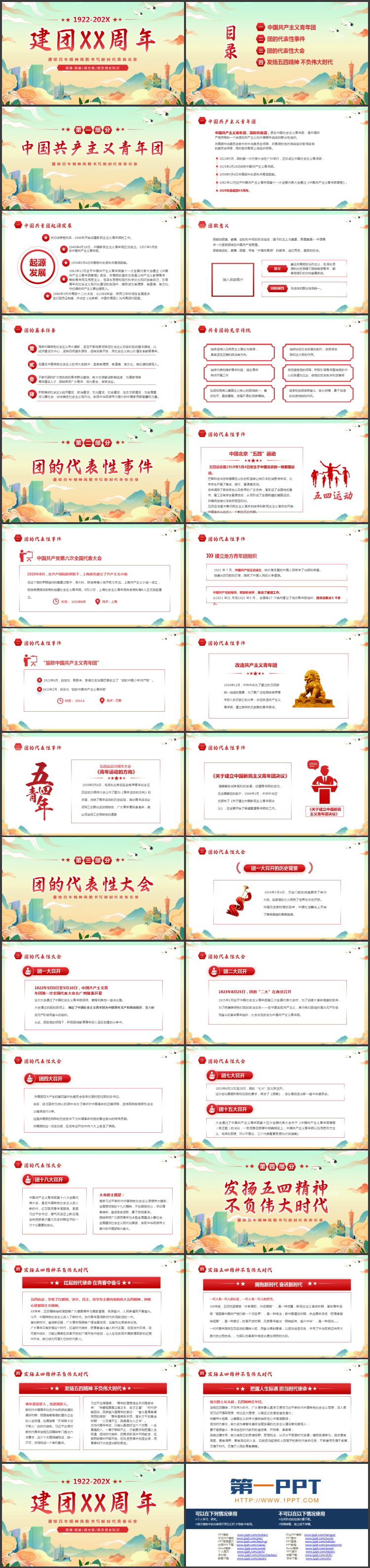 国潮风“建团XX周年”五四青年节共青团团课PPT模板
