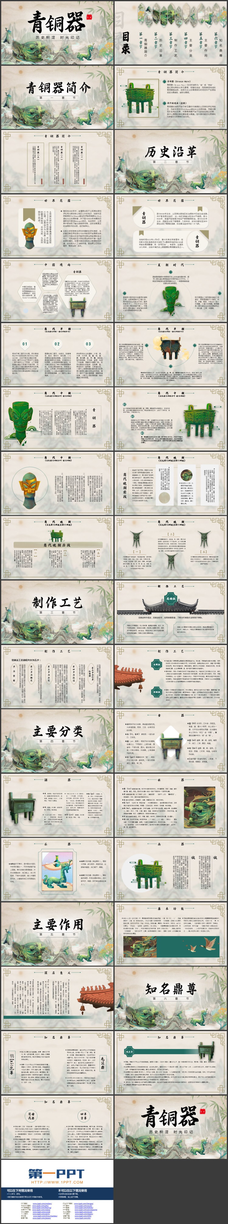 古典中国风背景的青铜器历史文化介绍PPT模板