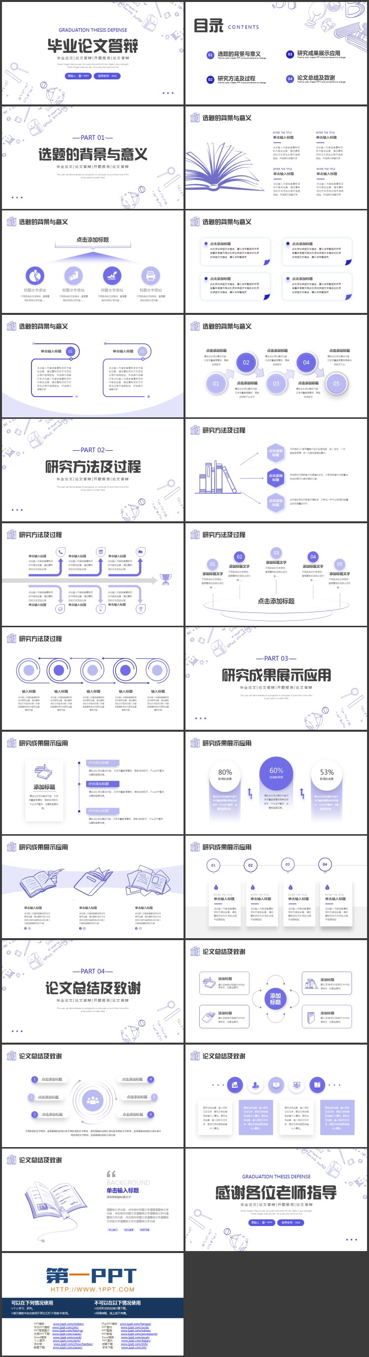 蓝色简约手绘风毕业论文答辩PPT模板下载