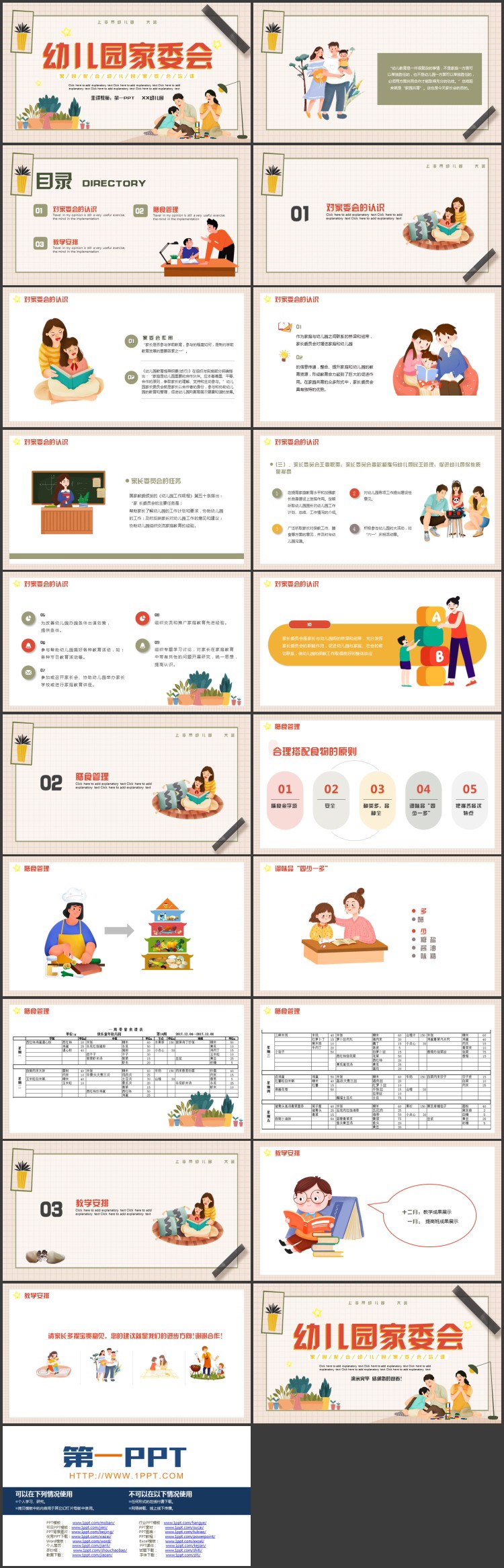 卡通一家人背景的幼儿园家委会培训PPT模板下载