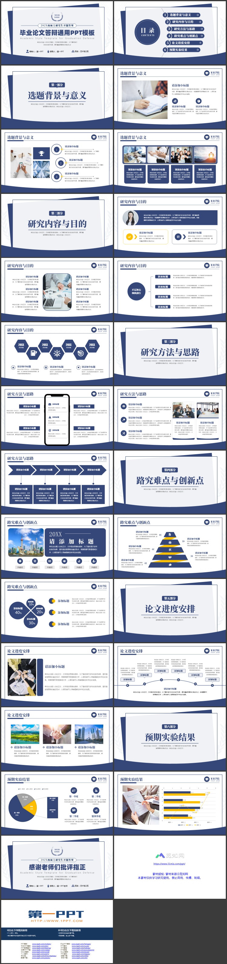 蓝色简约硕士研究生毕业论文答辩通用PPT模板下载