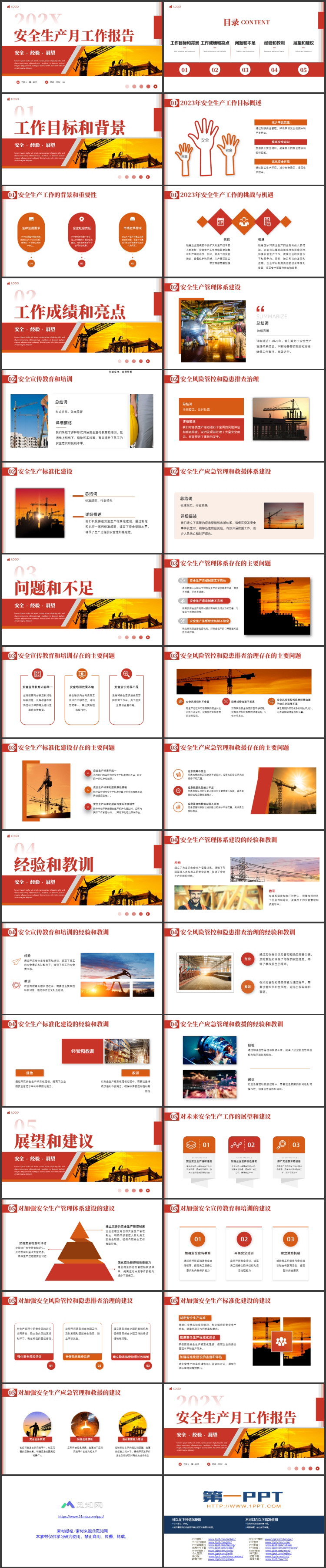 红色建筑工地背景的安全生产月工作报告PPT模板下载
