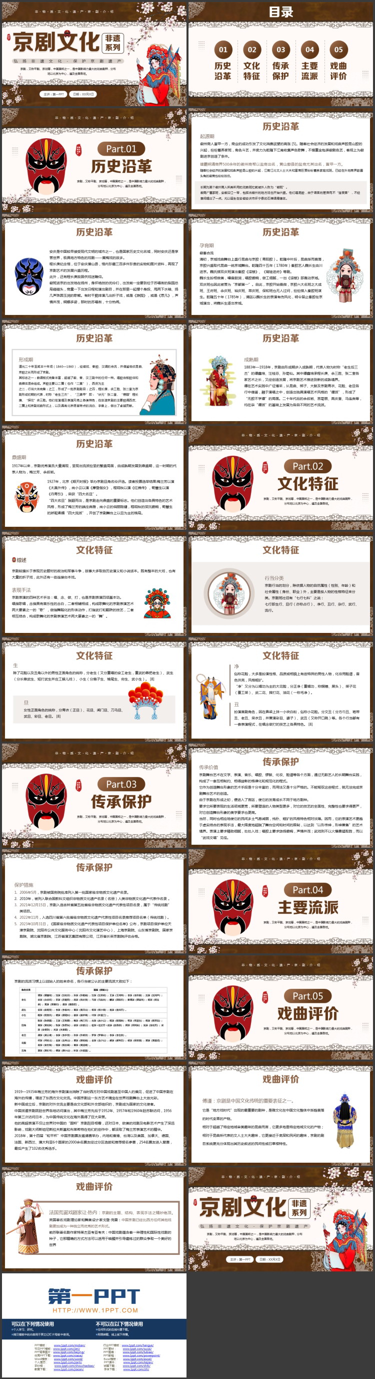 褐色古典戏曲人物背景的京剧文化介绍PPT模板