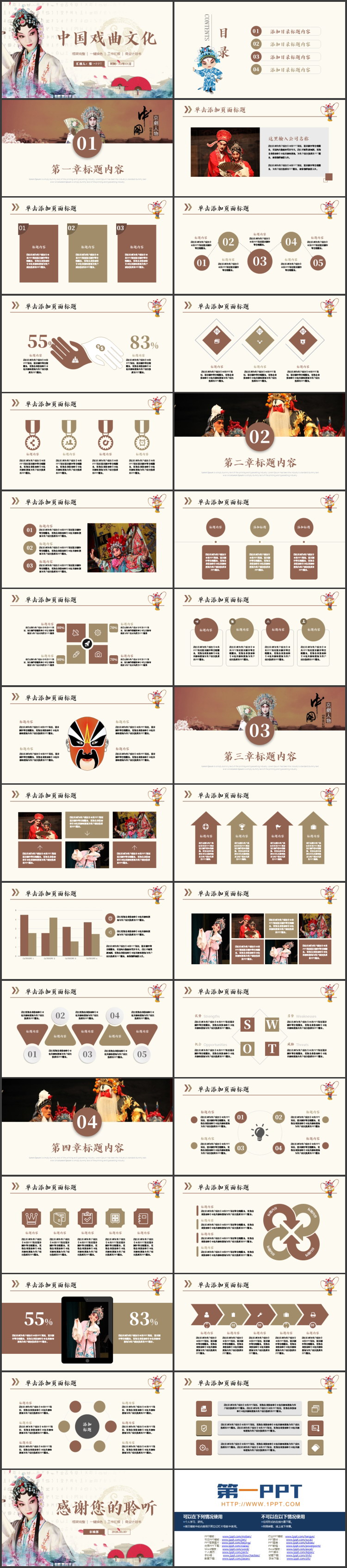 古典戏曲人物背景的中国戏曲文化介绍PPT模板