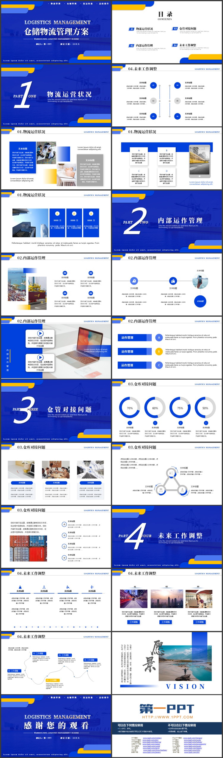 蓝色货轮背景的仓储物流管理方案PPT模板