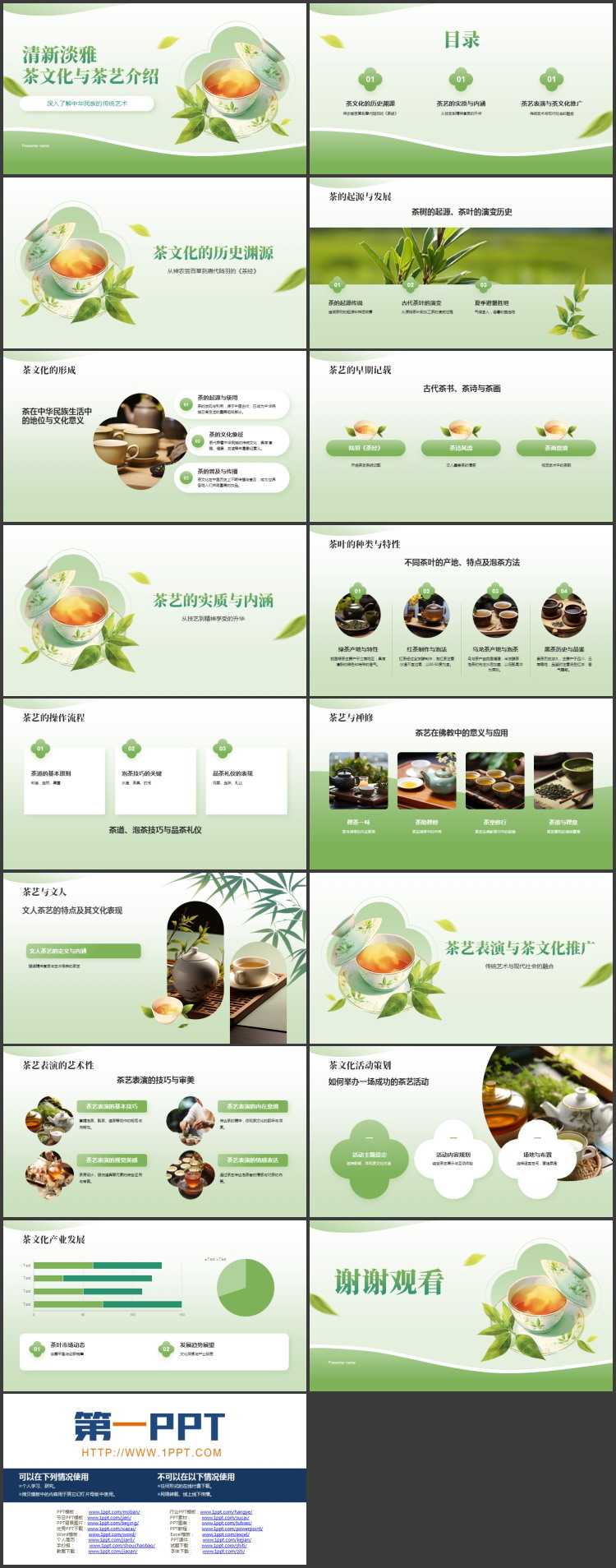 绿色清新淡雅茶文化与茶艺介绍PPT模板