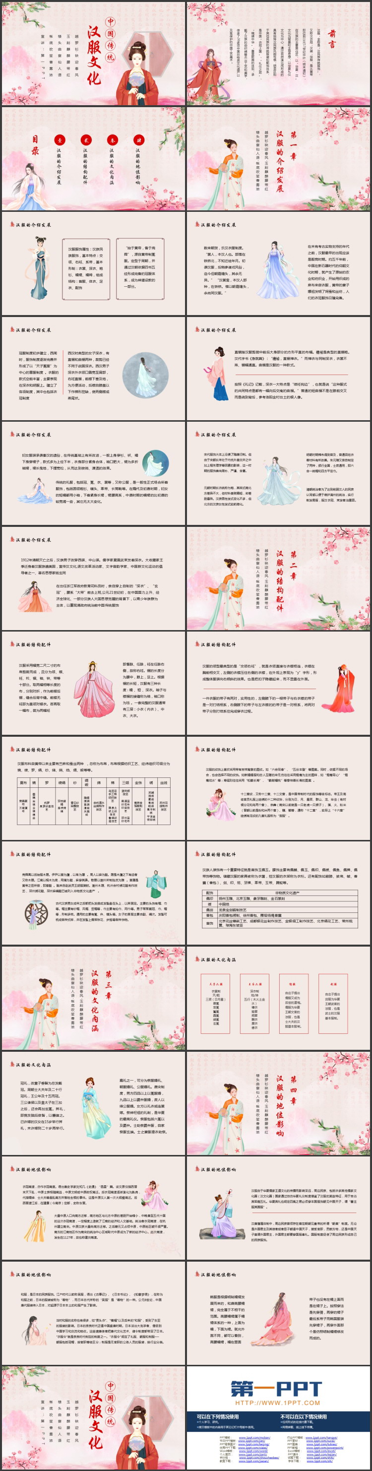 粉色古典中国风背景的中国传统汉服文化介绍PPT模板