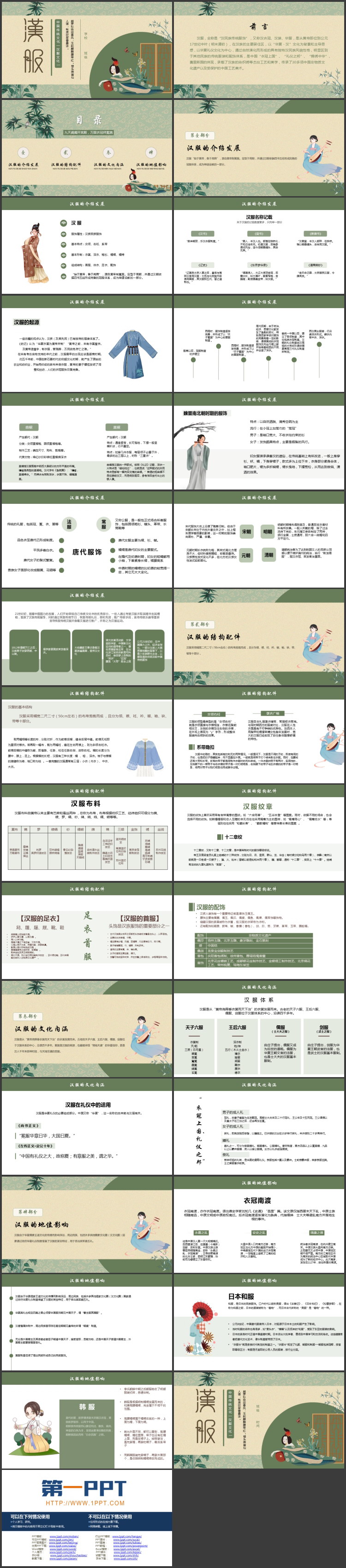 绿色古典中国传统文化之汉服文化介绍PPT模板