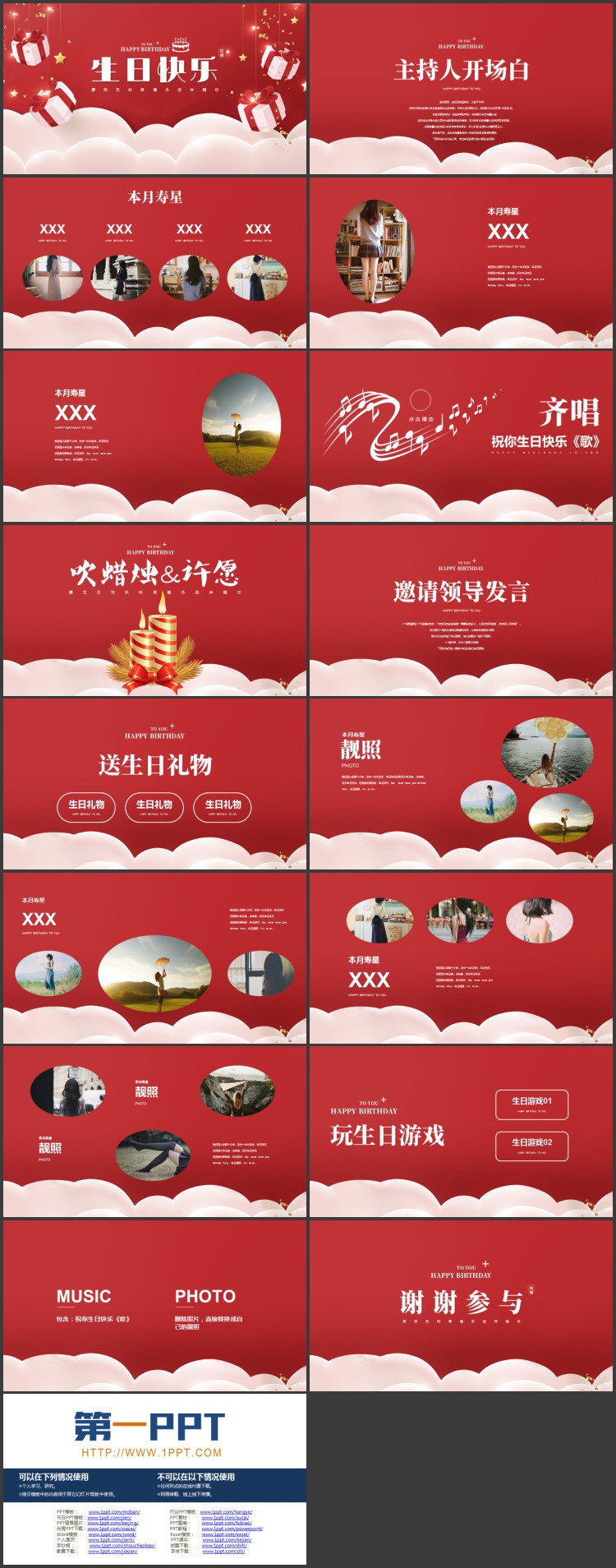红色礼盒背景的“生日快乐”企业员工生日会PPT模板