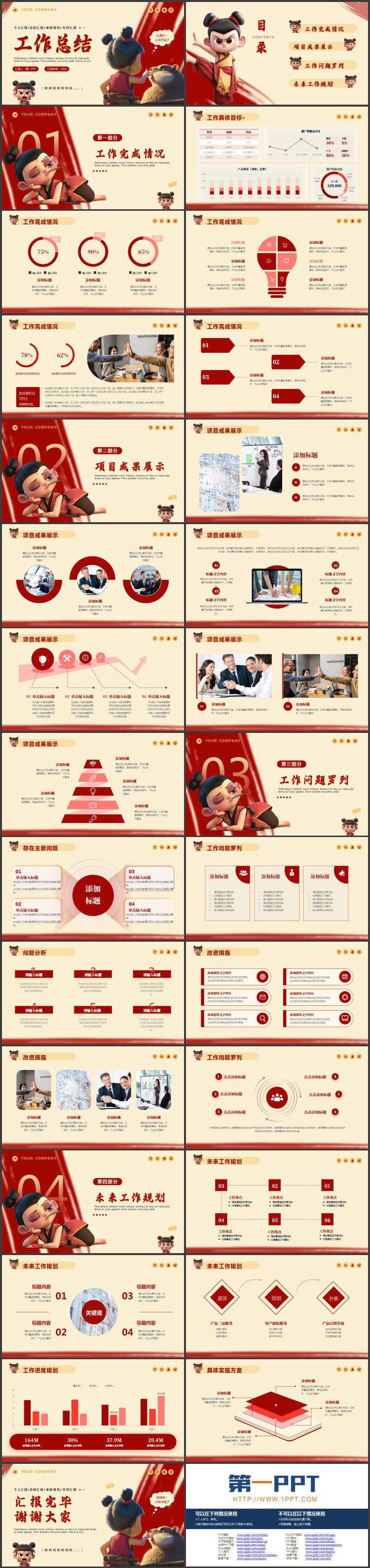 红色卡通哪吒背景的个人工作总结汇报PPT模板下载