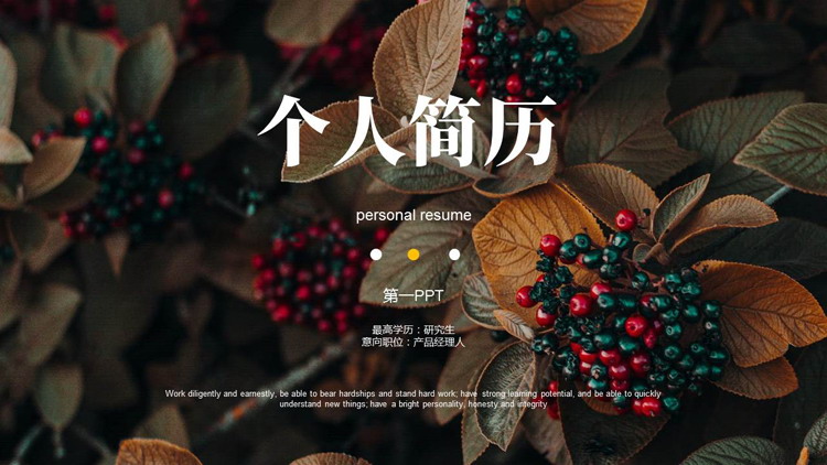 清新植物背景的个人简历PPT模板下载