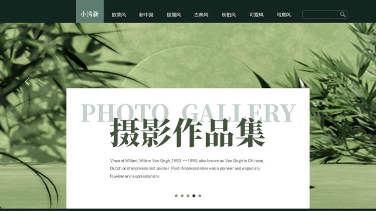 绿色清新叶子背景的摄影作品集PPT模板
