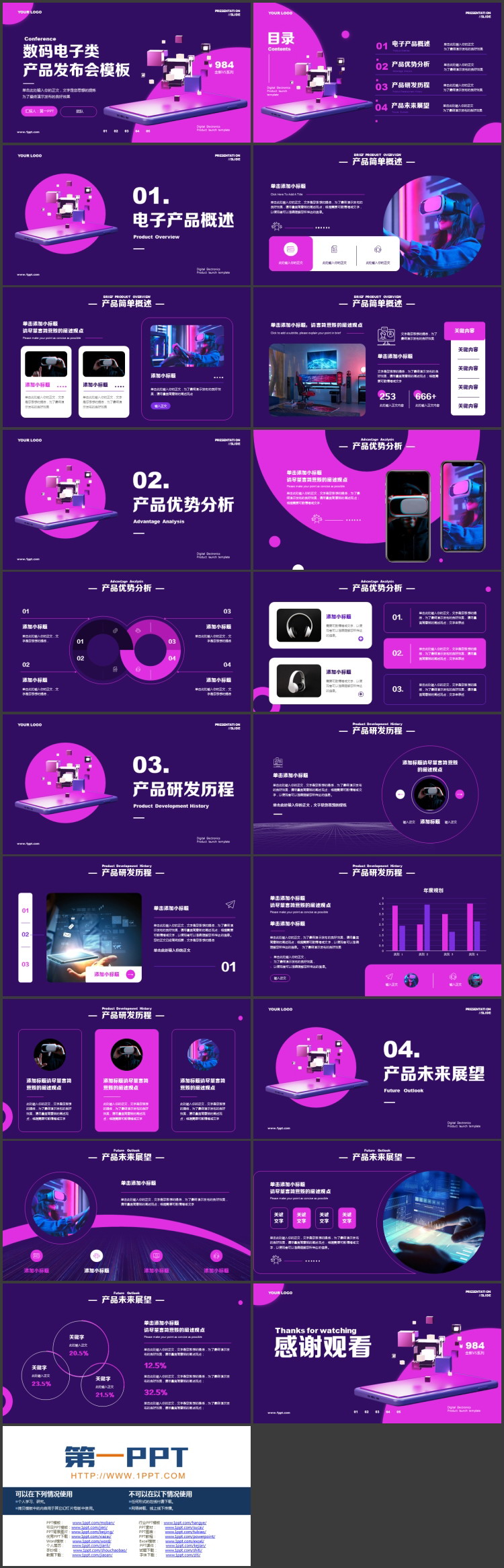 紫色智能手机背景的数码电子类产品发布会PPT模板
