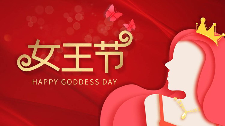 红色女性人物剪影背景的女王节活动策划PPT模板