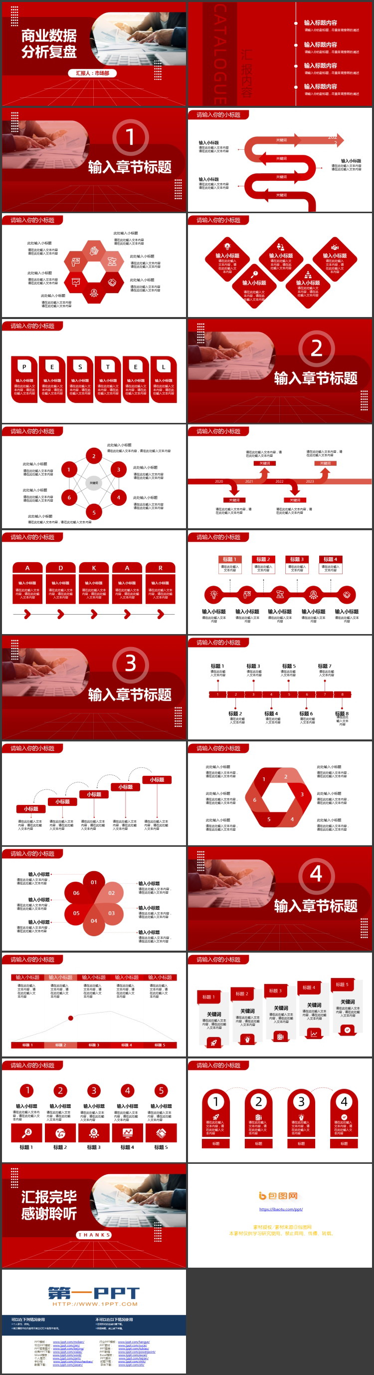 红色职场办公背景的商业数据分析复盘PPT模板下载
