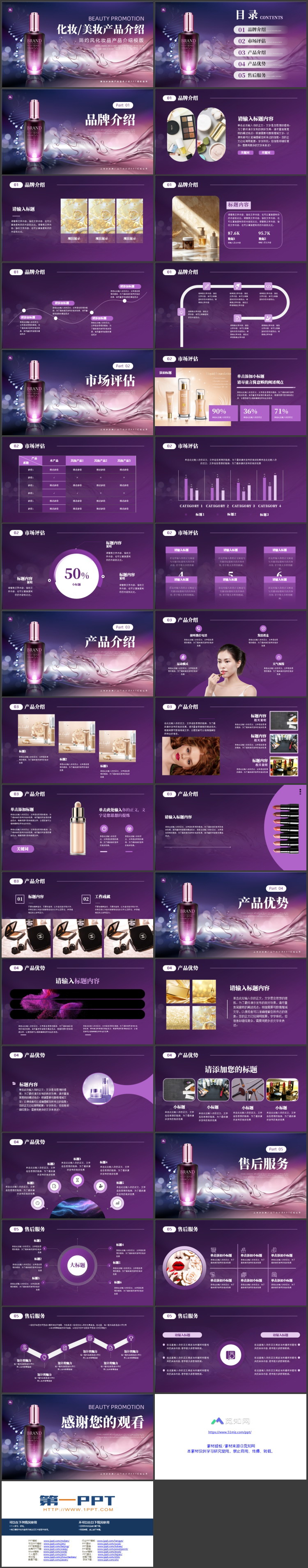 紫色时尚精美化妆品背景的化妆美妆产品介绍PPT模板
