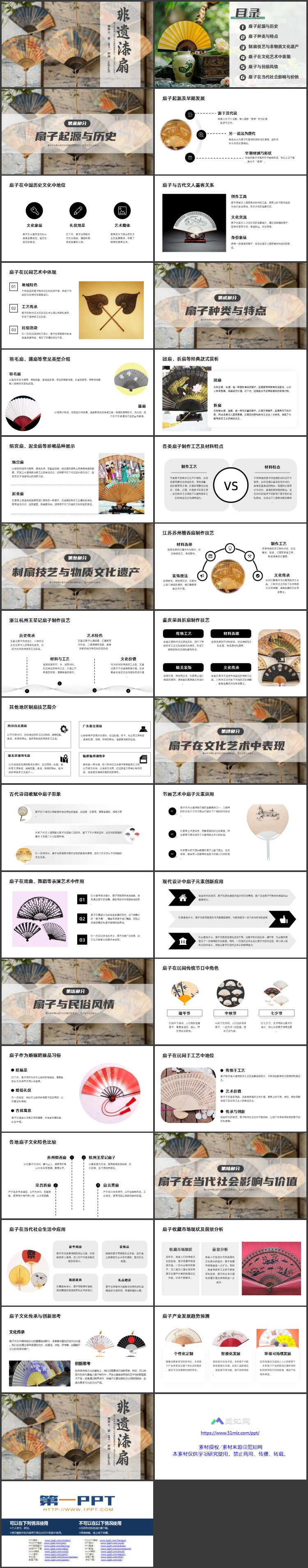 精美折扇背景的“非遗漆扇”非遗文化介绍PPT模板