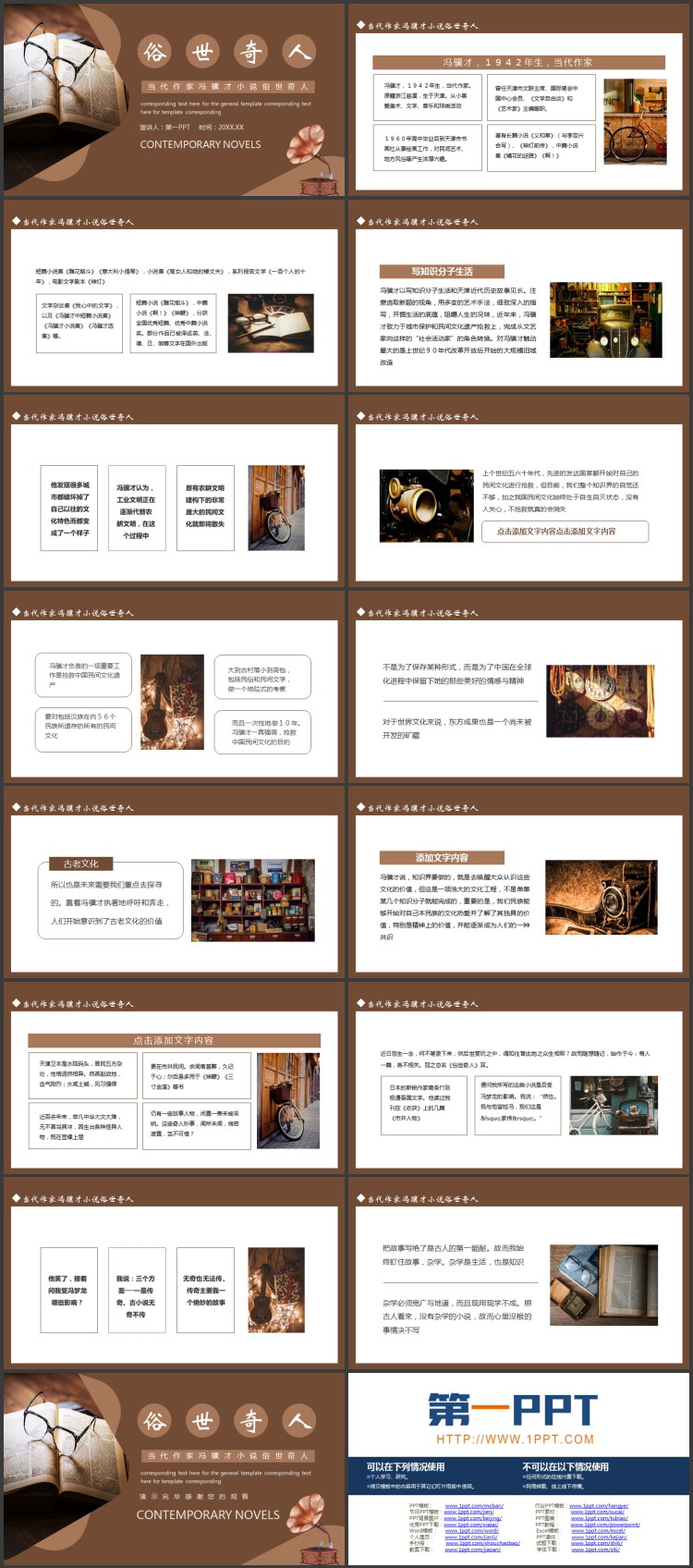 褐色书籍书本背景的《俗世奇人》读书分享PPT下载