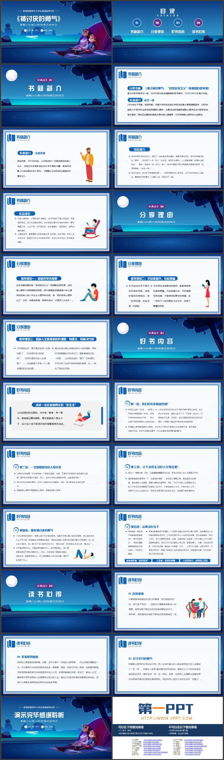 蓝色卡通风格的《被讨厌的勇气》读书分享好书推荐PPT下载