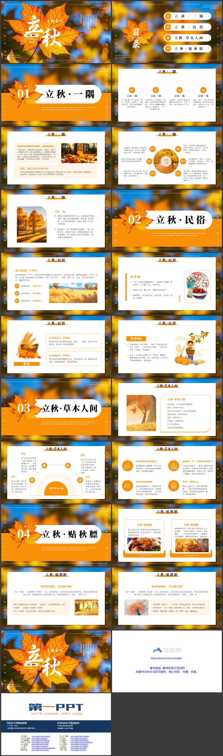 精美枫叶背景的立秋二十四节气介绍PPT模板