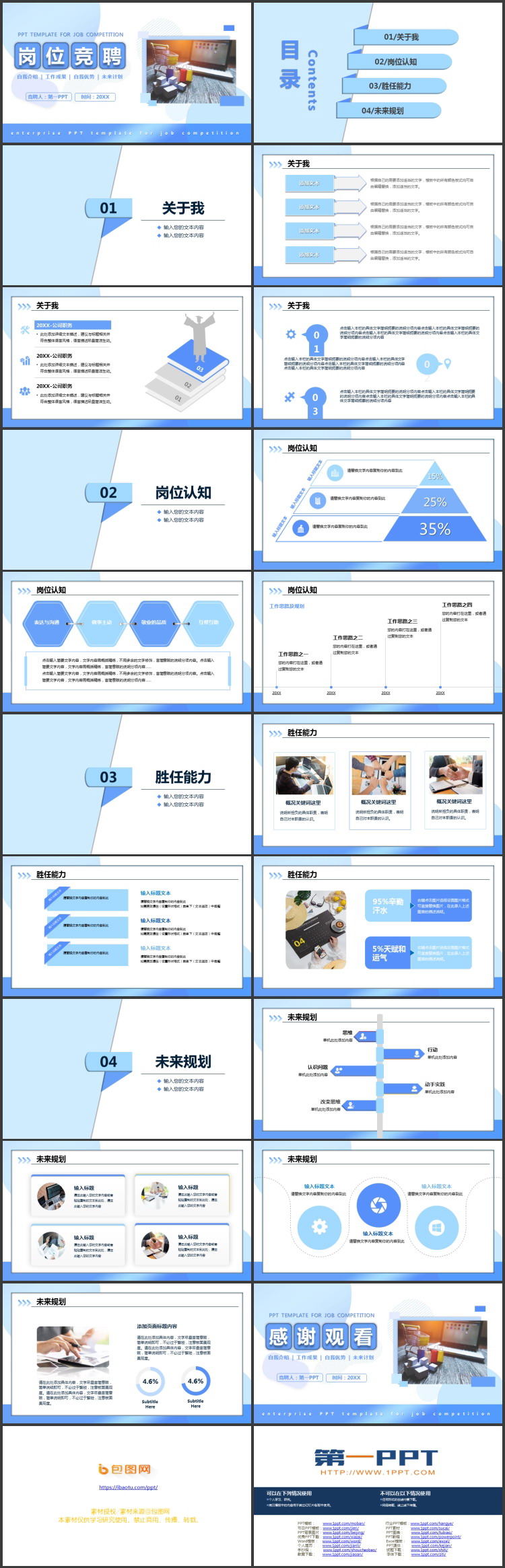 蓝色电脑购物车背景的岗位竞聘PPT模板下载