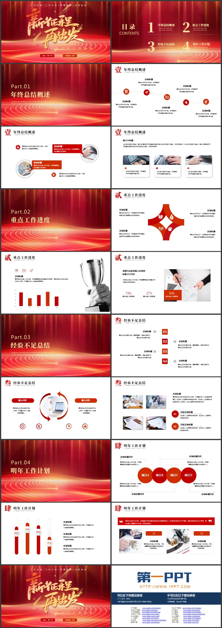 红色大气励志风“新征程再出发”年终工作汇报PPT模板下载