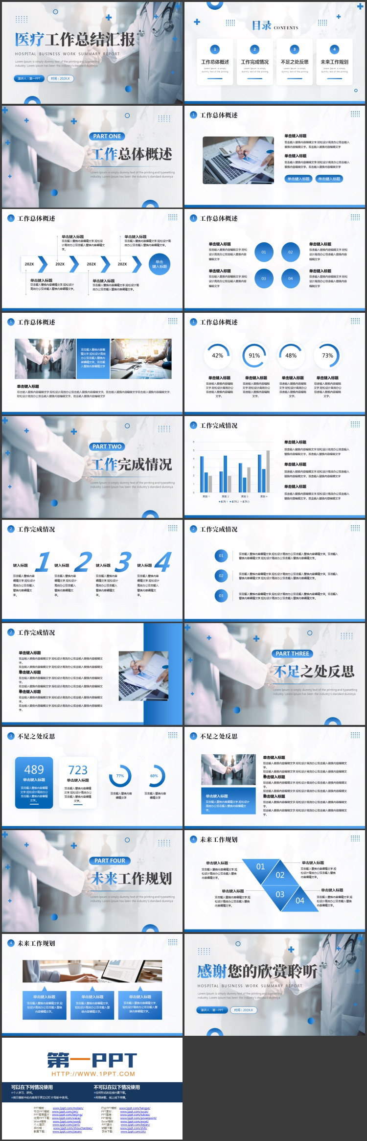 蓝色医生背景的医疗工作总结汇报PPT模板下载