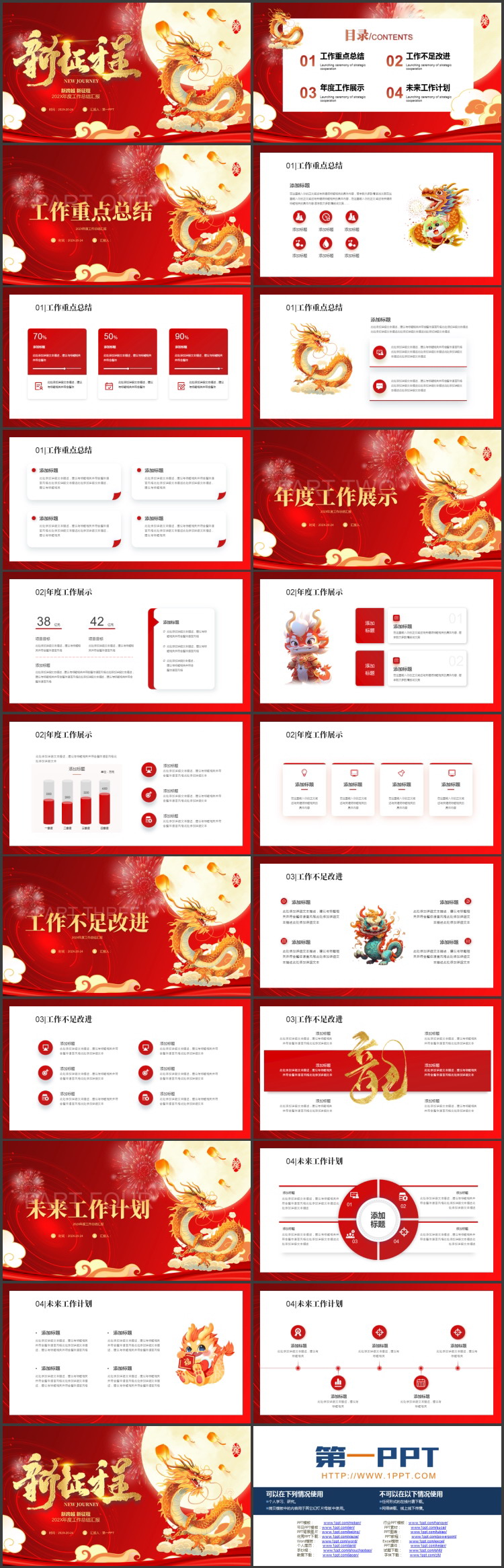红色大气中国龙背景的“新征程”龙年年度工作总结汇报PPT模板