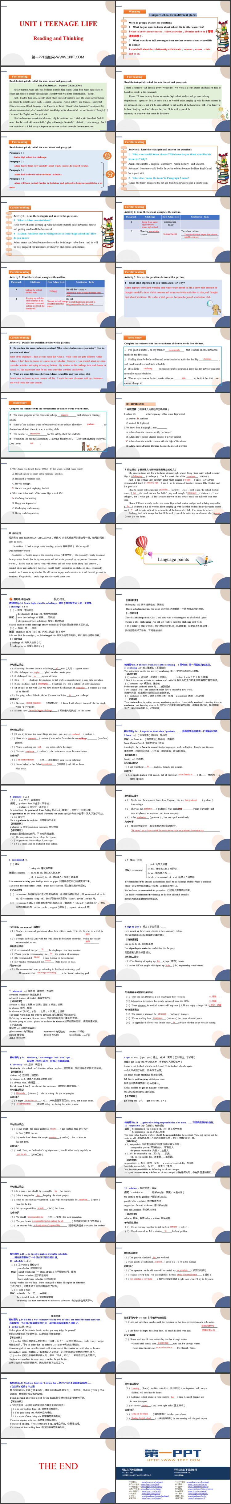 《Teenage Life》Reading and Thinking PPT课件下载