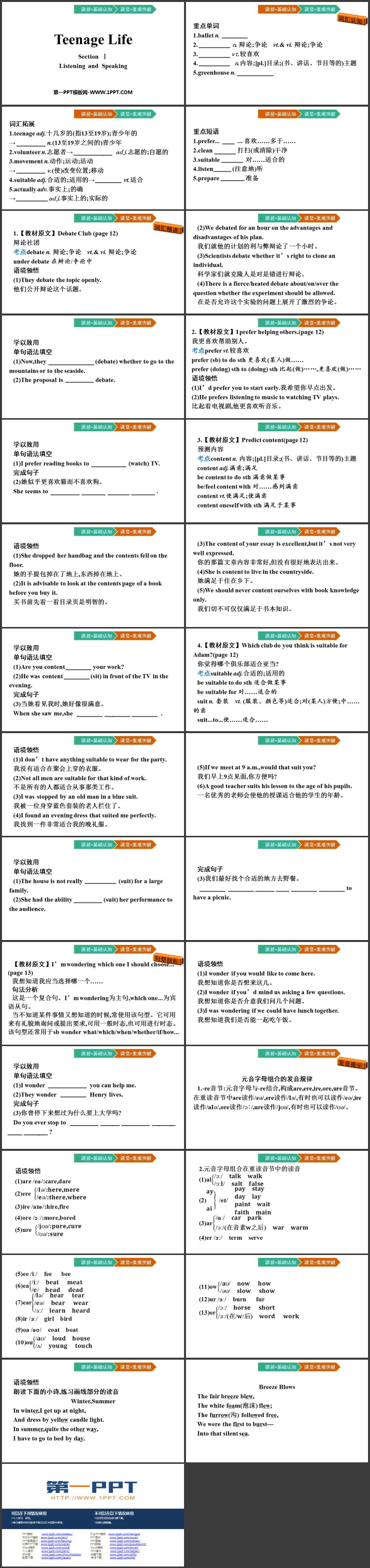 《Teenage Life》Listening and Speaking PPT课件下载