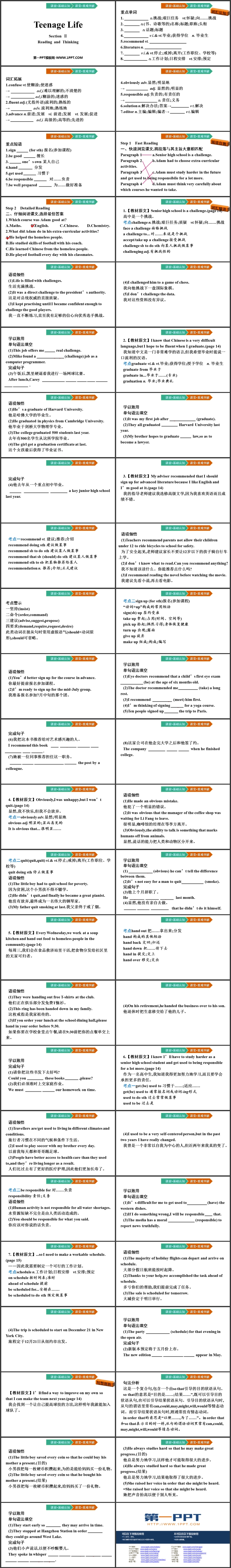 《Teenage Life》Reading and Thinking PPT免费课件