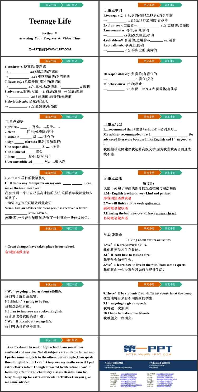 《Teenage Life》Assessing Your Progress & Video Time PPT课件