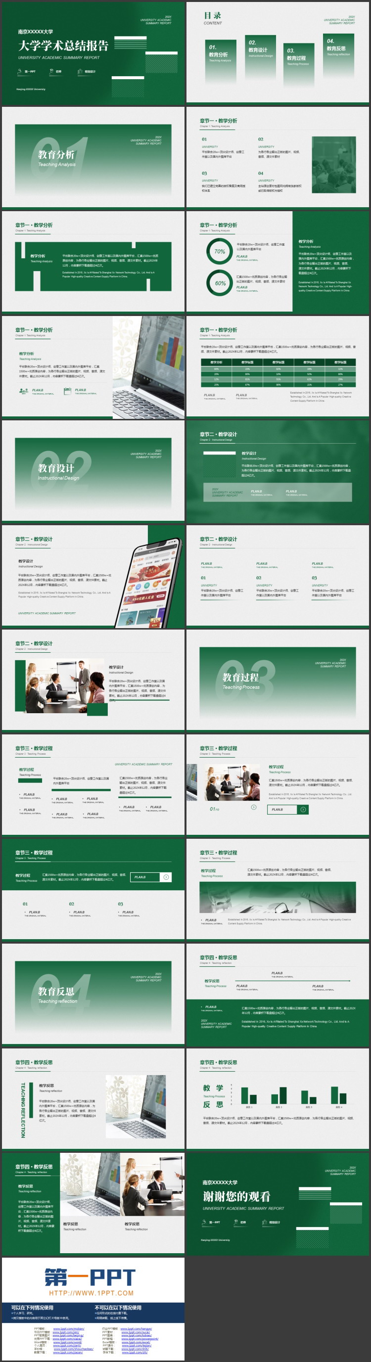 绿色简约大学学术总结报告PPT模板下载