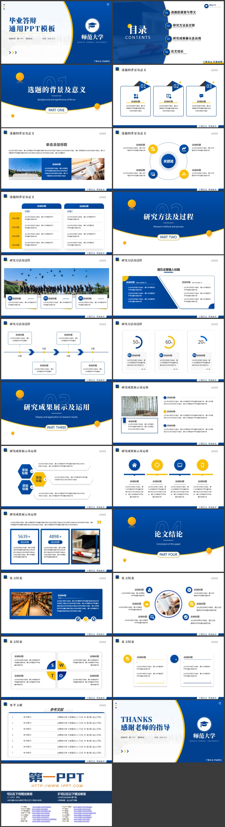 蓝黄简约学术风大学毕业答辩通用PPT模板下载