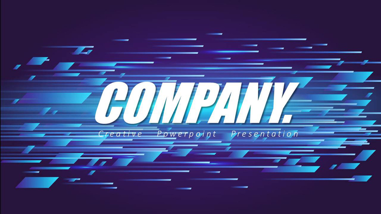 蓝色发光横线线条背景的欧美商务汇报PPT模板