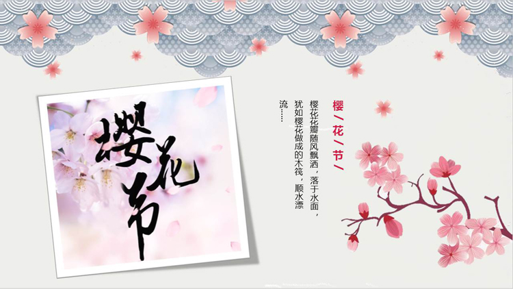 唯美素雅樱花背景的樱花节PPT模板
