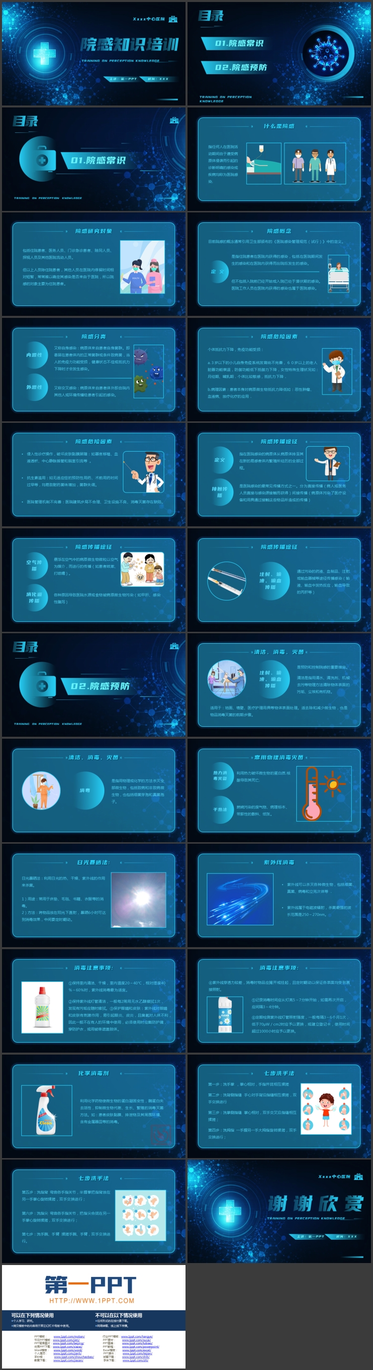 蓝色全息十字背景的院感知识培训PPT模板