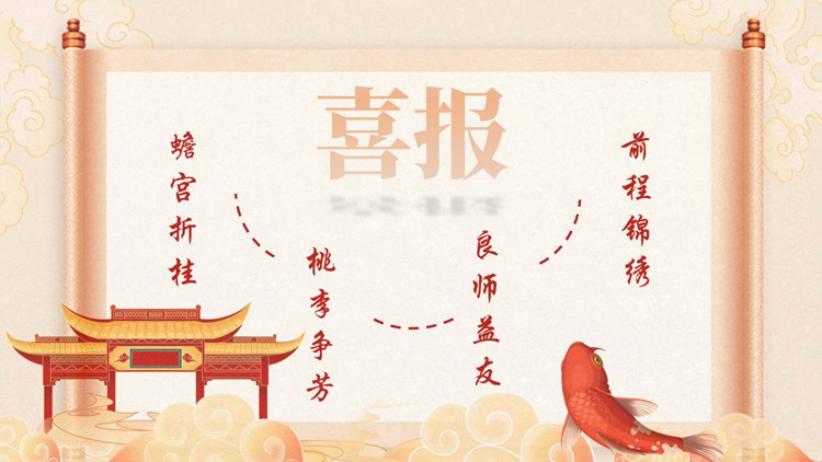 古典卷轴背景的中国风高考喜报PPT模板下载