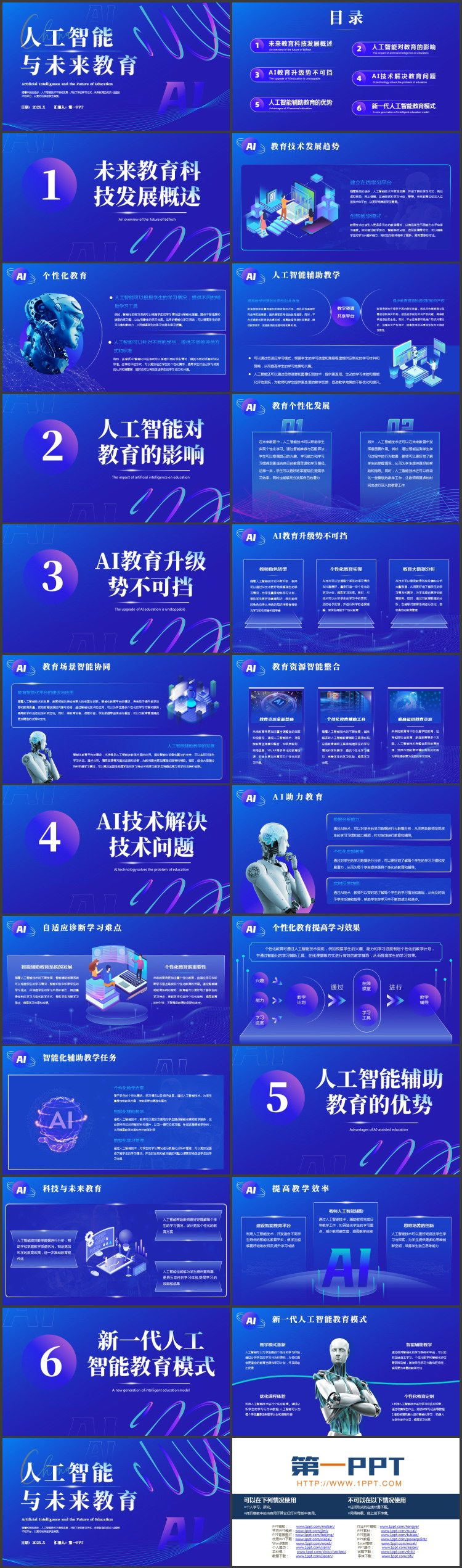 蓝色科技风人工智能与未来教育PPT模板
