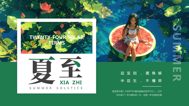 绿色精美插画风传统二十四节气之夏至节气介绍PPT模板