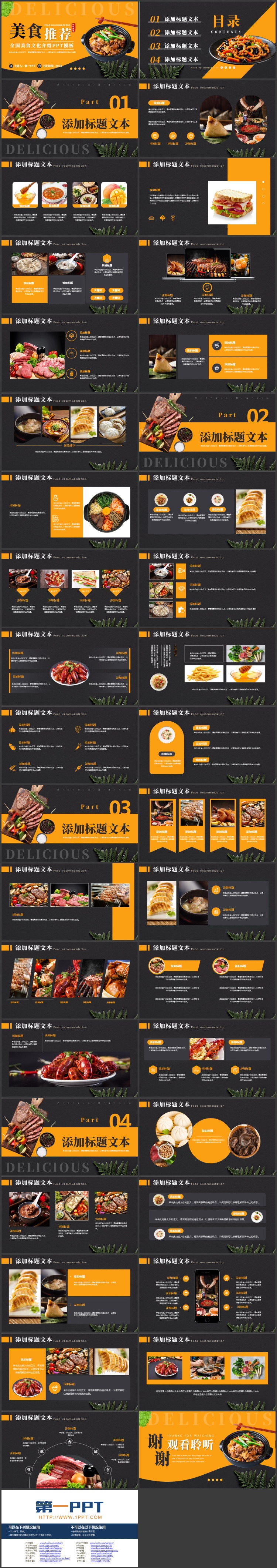 橙黑配色砂锅背景的全国美食文化介绍PPT模板